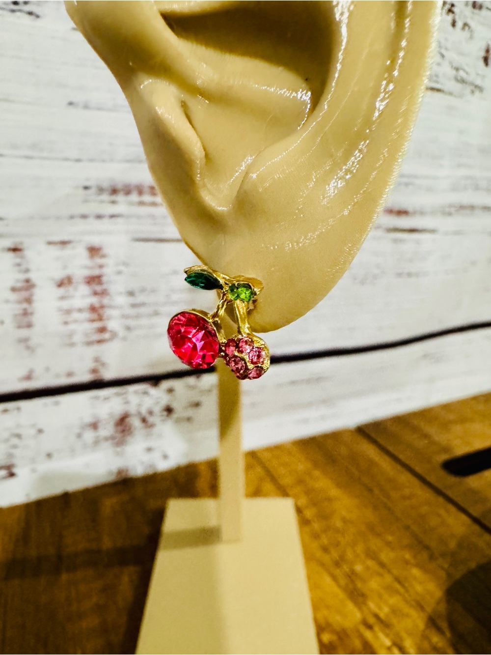 Gold Cherry Crystal Stud Earrings